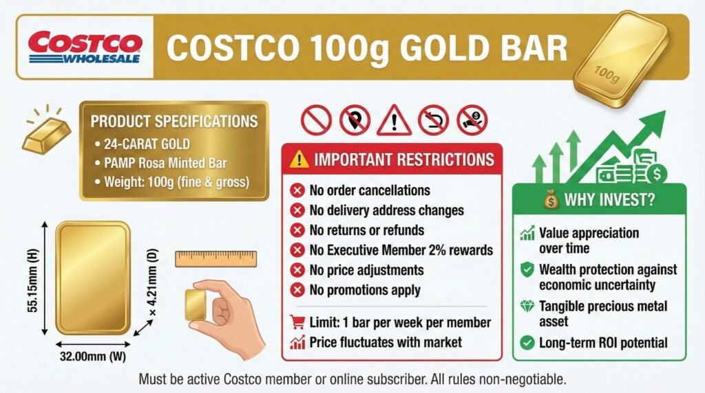 Features of Costco's 100g Gold Bar