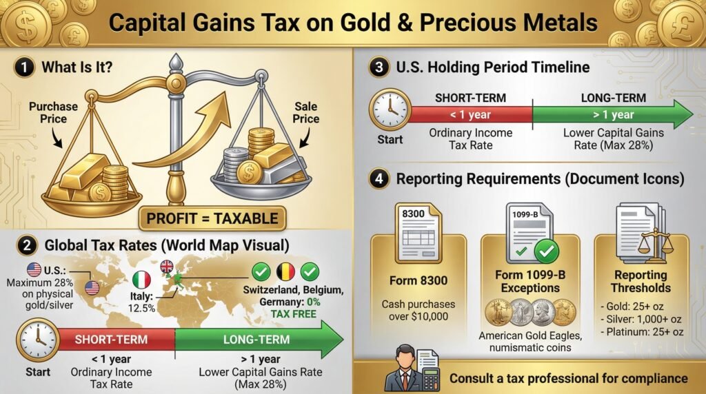What is the capital gains tax on gold and other precious metals?
