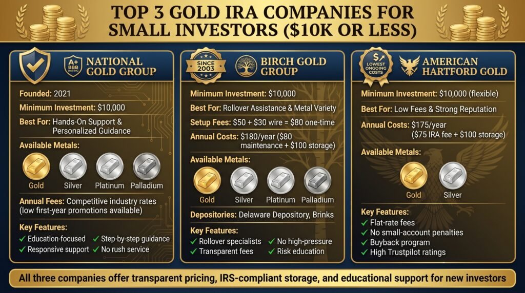 Top 3 Gold IRA Companies for Small Investors
